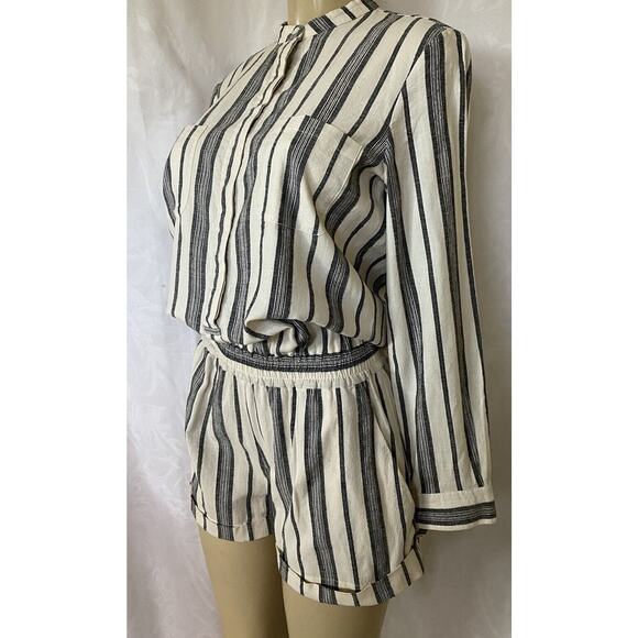 Vanessa Bruno Romper Striped Long Sleeve Cotton Cream Button Down Gray 3… - Picture 2 of 5